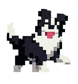 Corona Apps mascot — a pixel-art Border Collie